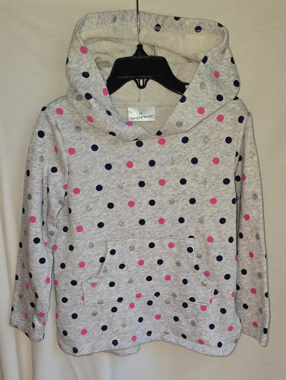 jumping beans Gray Hooded Sweatshirt with Pink, Navy & Silver Dots